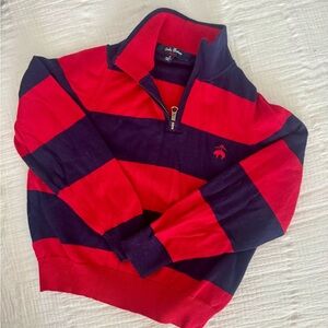 Brooks Brothers Red and Black Striped Zip-Up Sweater